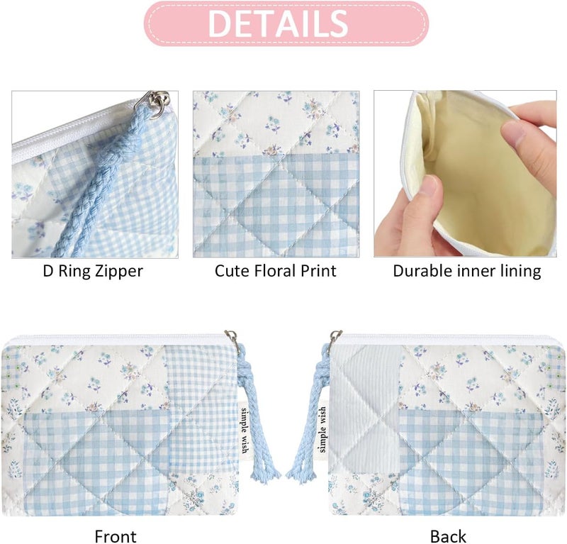 Modacarry Store Cotton Quilted Floral Coin Purse Digital Camera Pouch with Cute Prints Zipper for Women Girls (BLUE PATCH) - Image 4